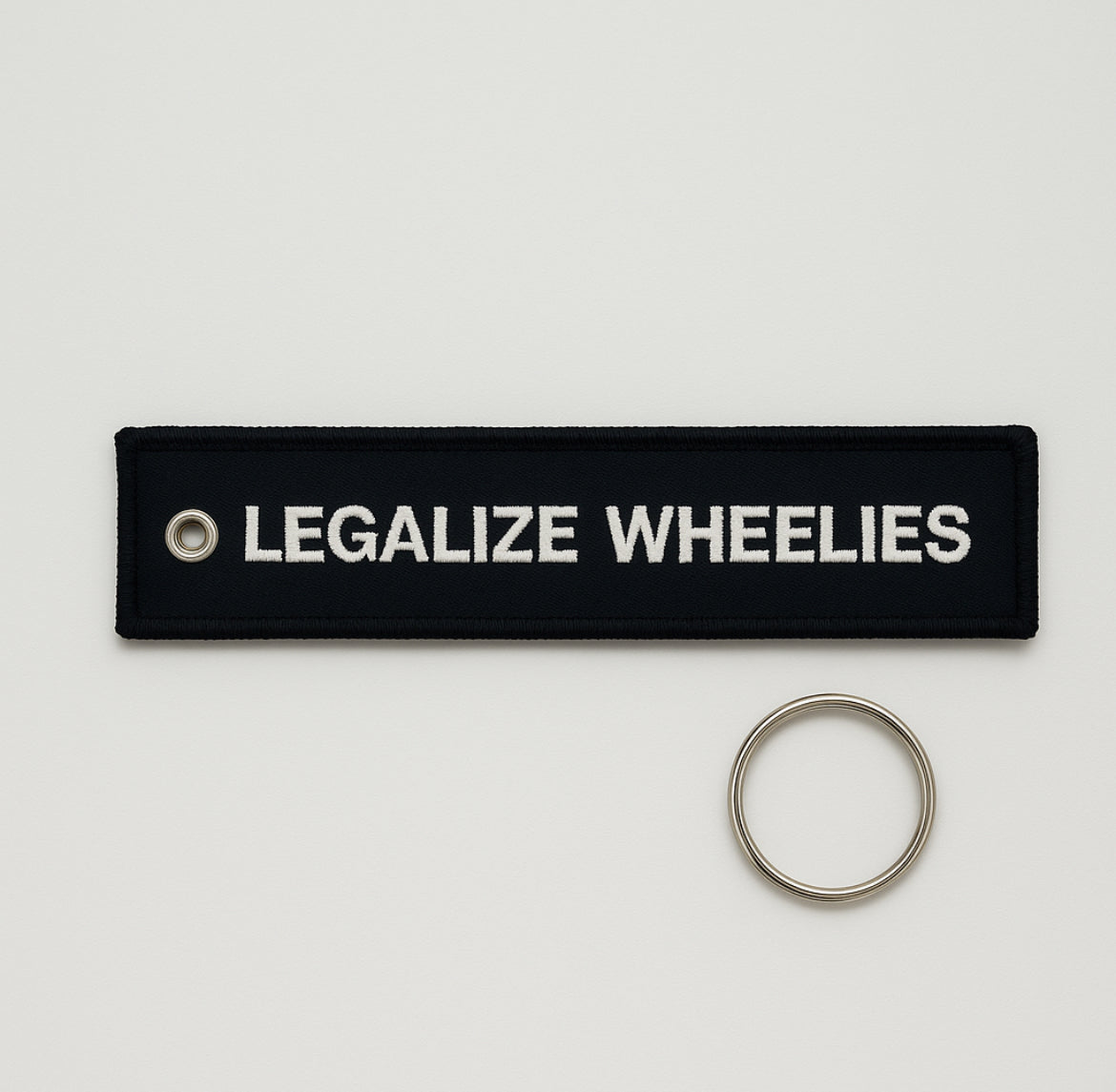 “LEGALIZE WHEELIES” Key chain stitched